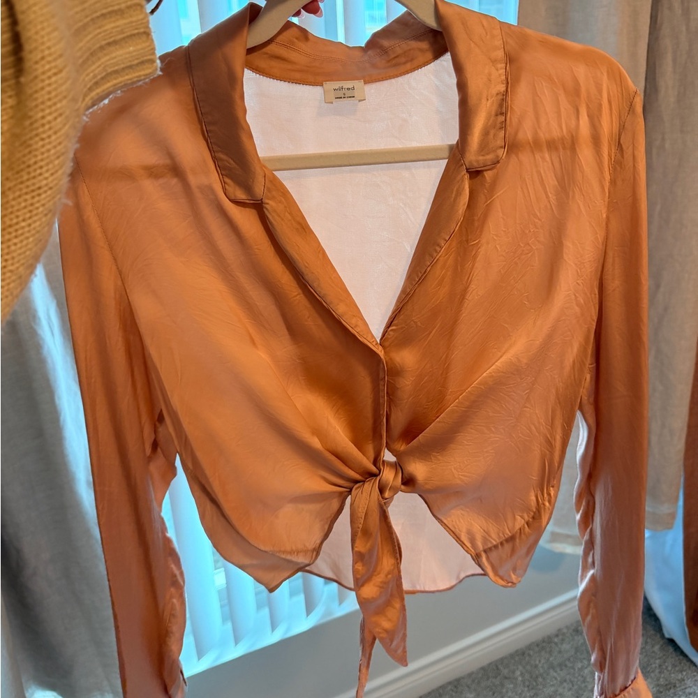 Wilfred Satin Tie-Front Blouse - dusty rose/blush